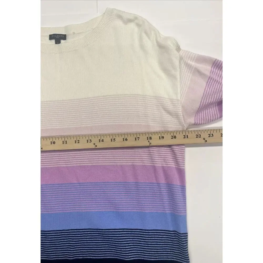 Talbots Plus Size X OX Knit White Pastel striped cotton blend Pullover Sweater